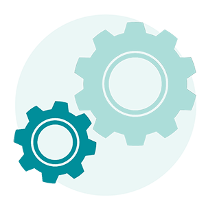 Teal icon of two gears