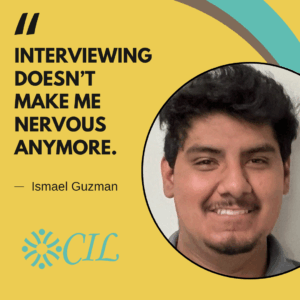 Man smiling with motivational interview quote.