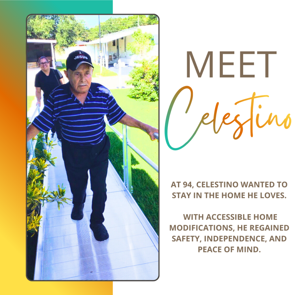 Elderly man using accessible home ramp