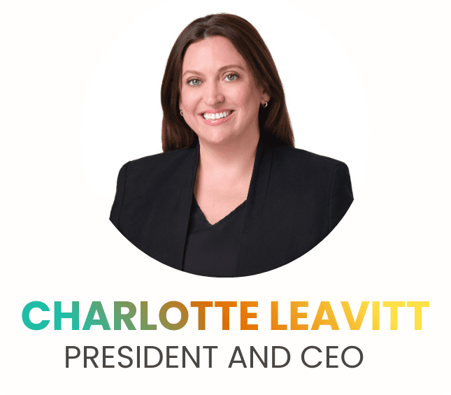 Smiling female executive headshot with title text