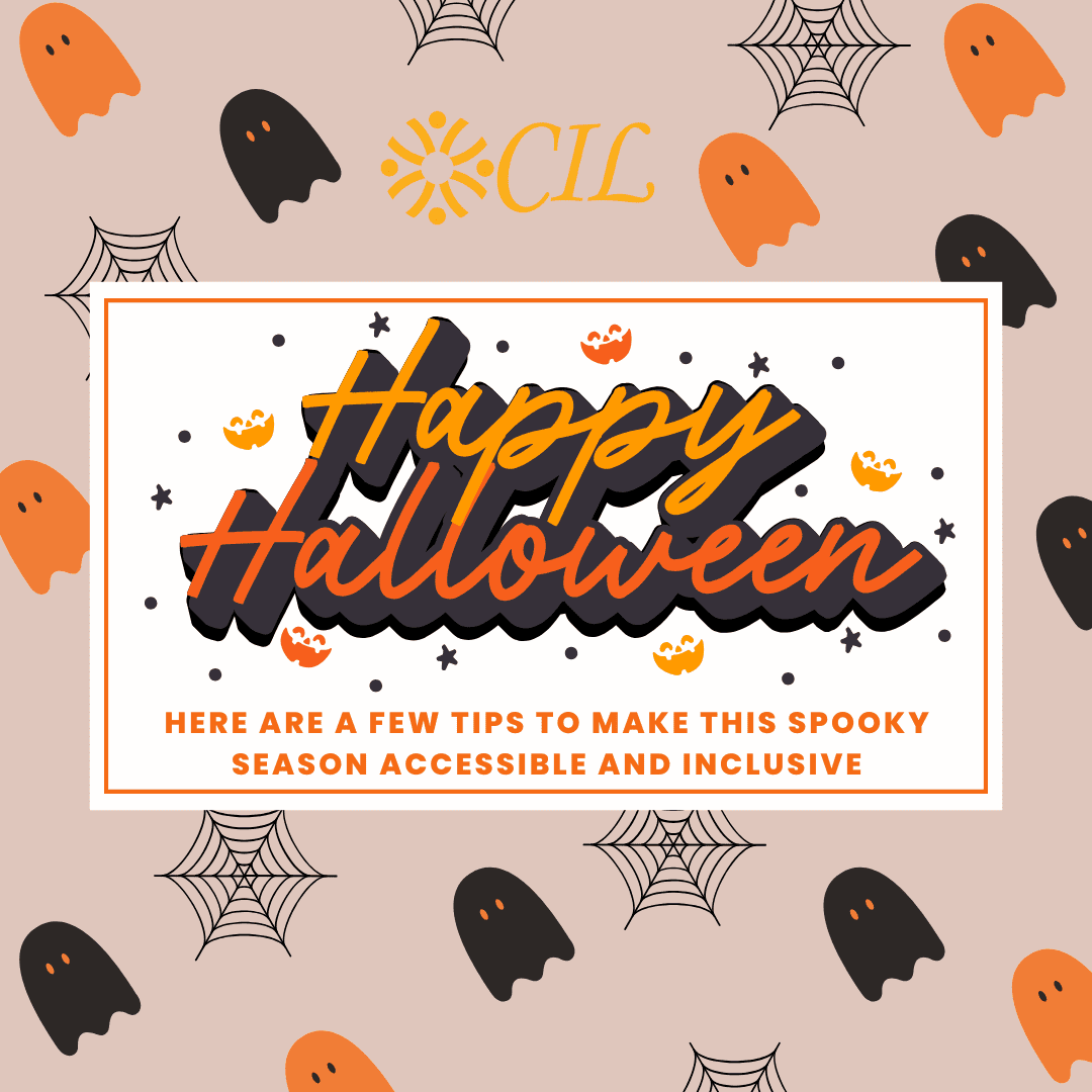 Spooky season accessibility message with graphics