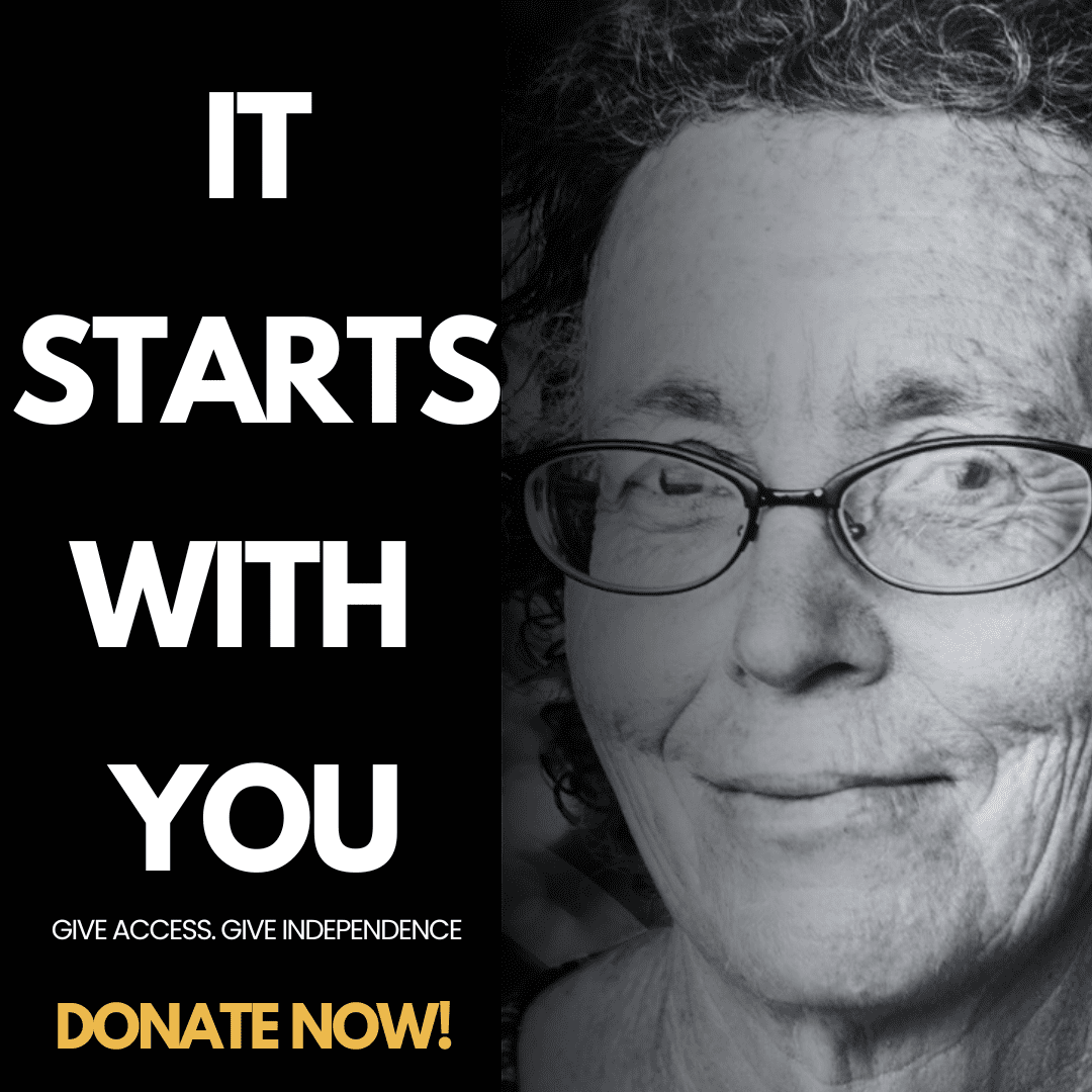 Inspirational donation message with elderly woman