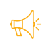 White circle icon with orange icon of megaphone